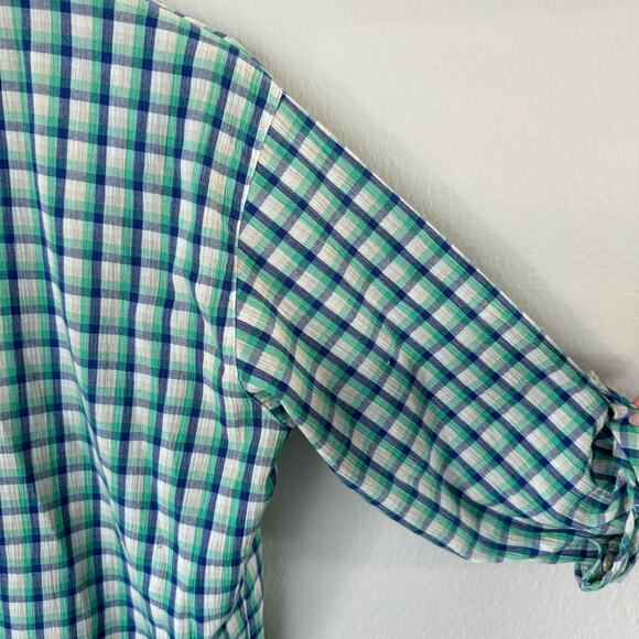 Vintage Koret Francisca Womens Green Plaid Shirt Embroidered Floral Size Medium - Picture 9 of 12